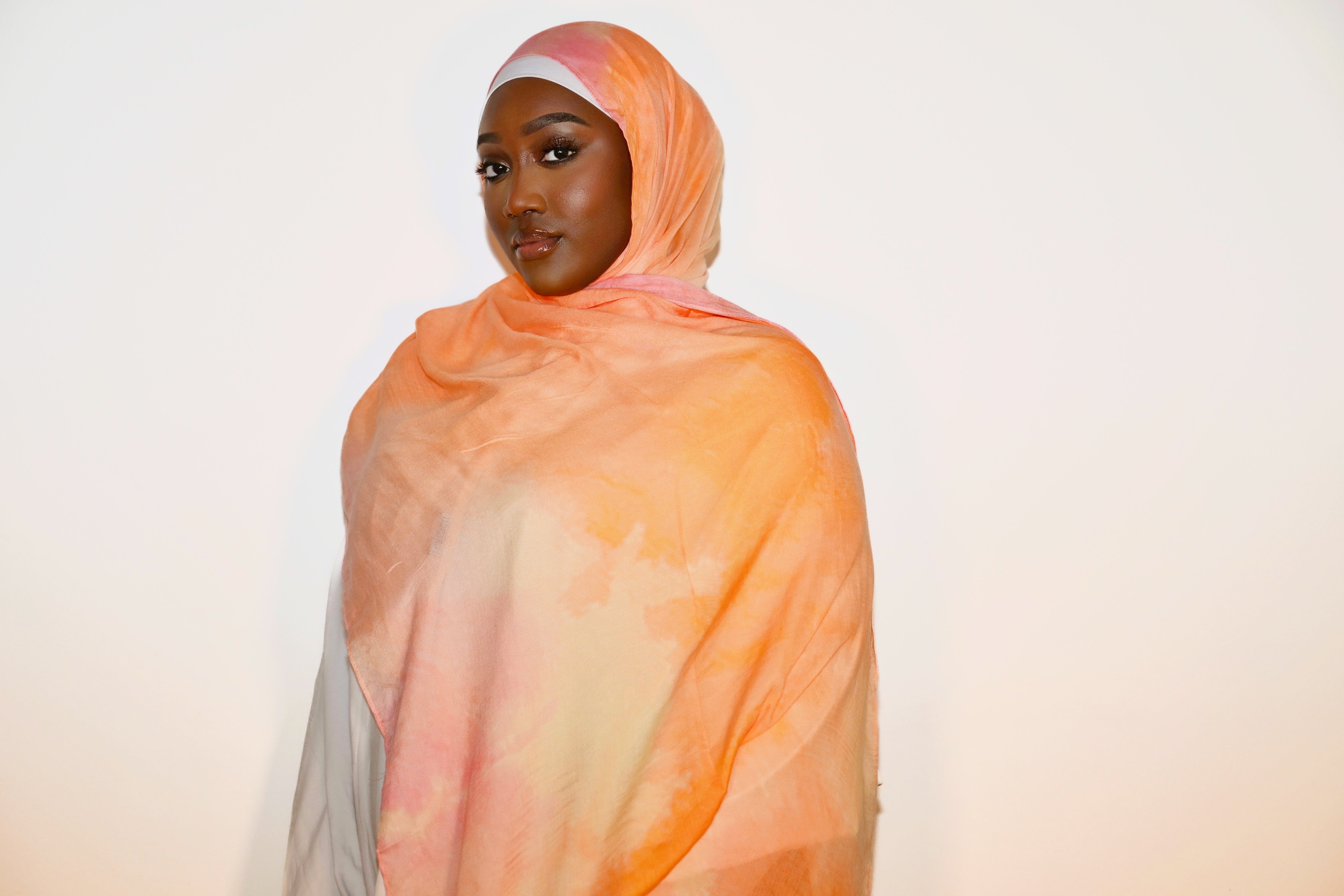 Printed Modal Hijab - Peach Sorbet