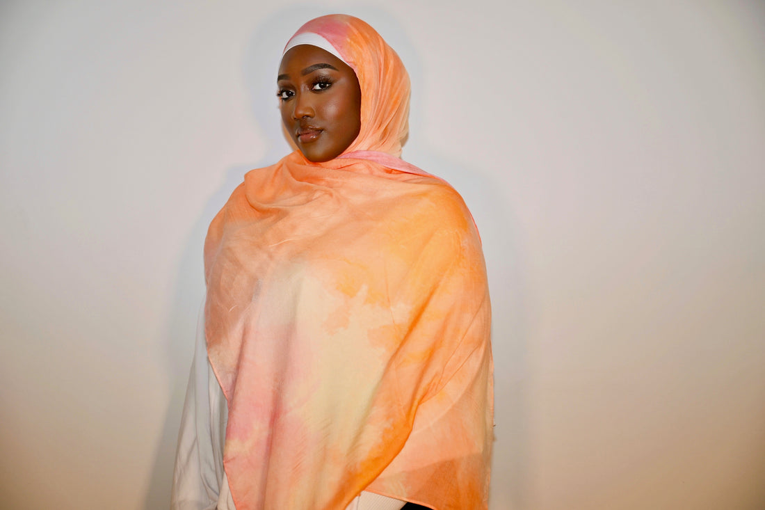 Printed Modal Hijab - Peach Sorbet