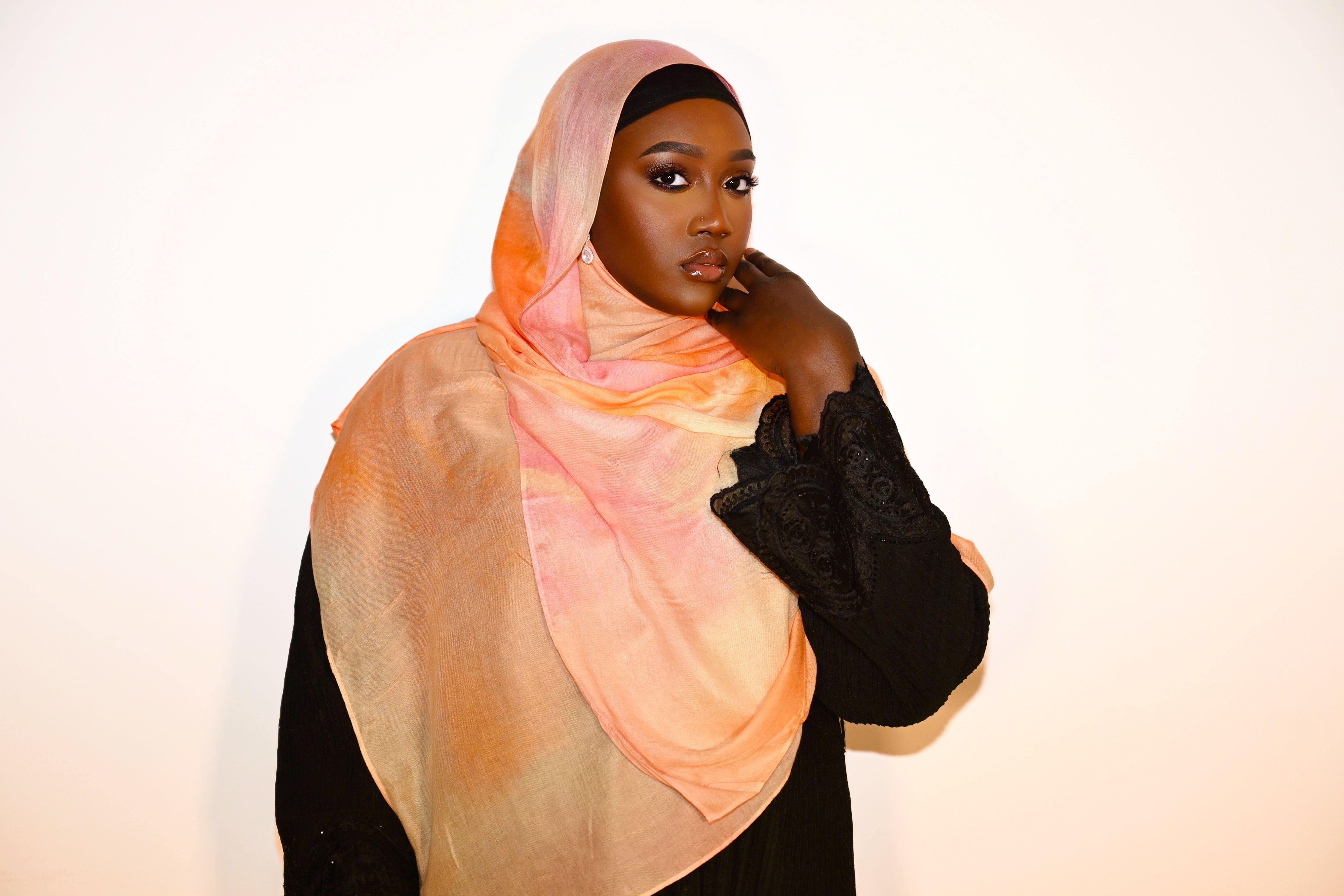 Printed Modal Hijab - Peach Sorbet